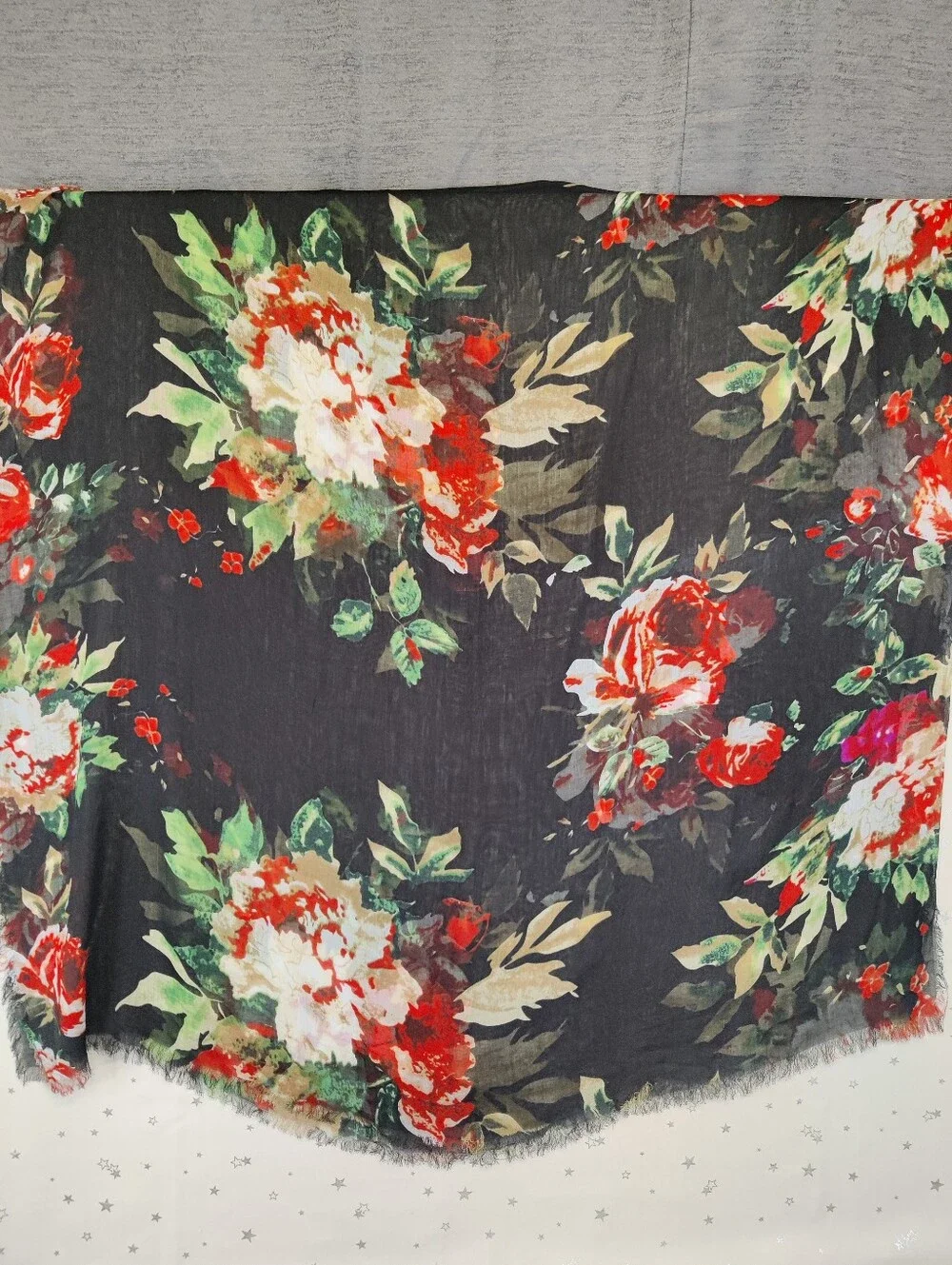 Naturally Knotty 100% Modal Oversized Floral Scarf Wrap Black Red 42x78